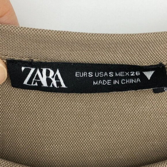 Zara Peplum Short Sleeve Top Khaki Size  S - Picture 9 of 15